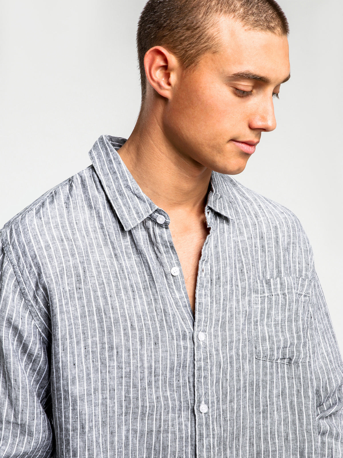 Frankie Linen Long Sleeve Shirt in Washed Black
