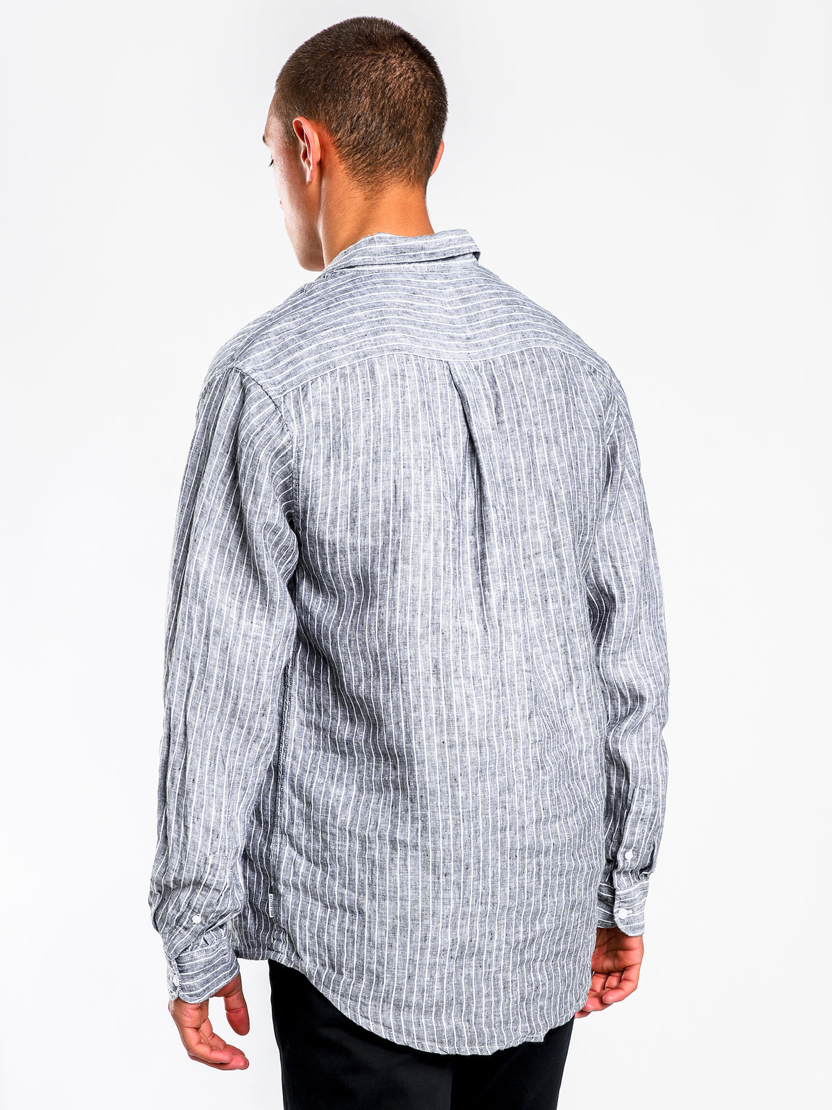 Frankie Linen Long Sleeve Shirt in Washed Black