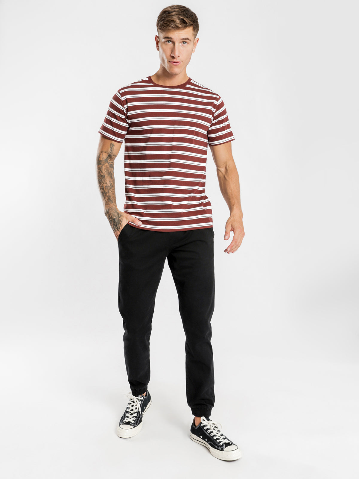 Cayo Short Sleeve Stripe T-Shirt in Wine