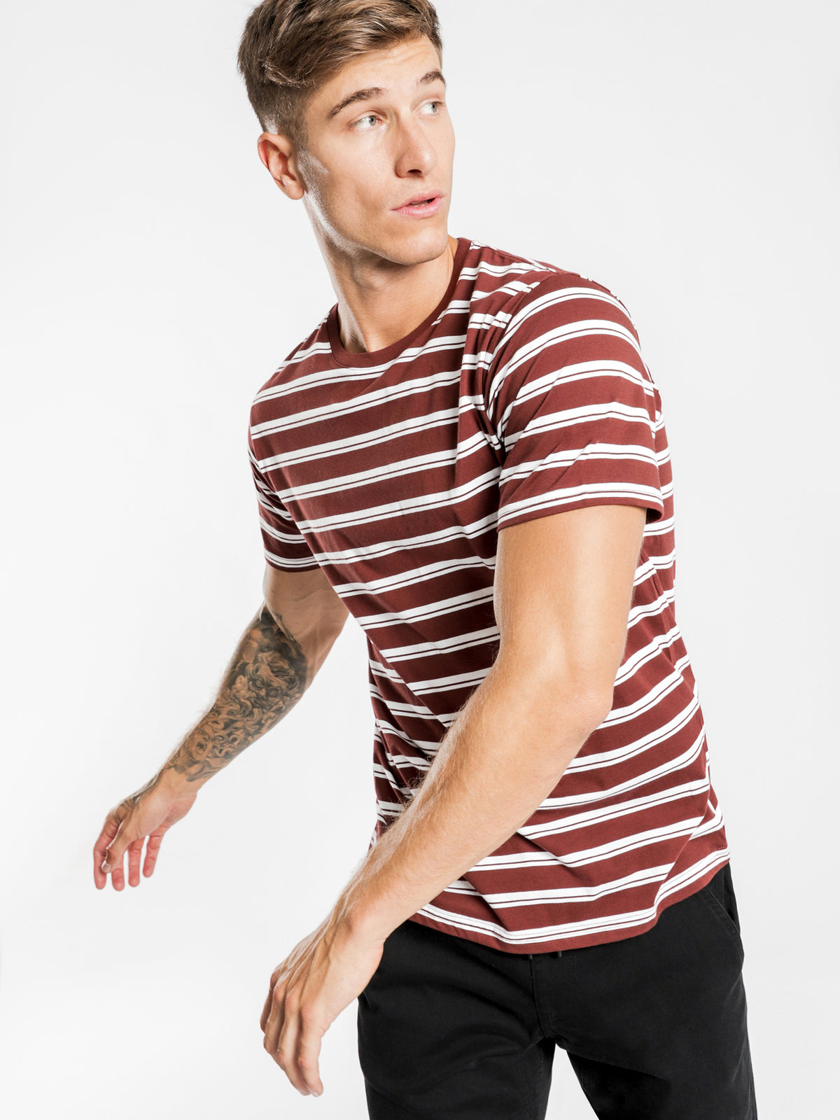 Cayo Short Sleeve Stripe T-Shirt in Wine