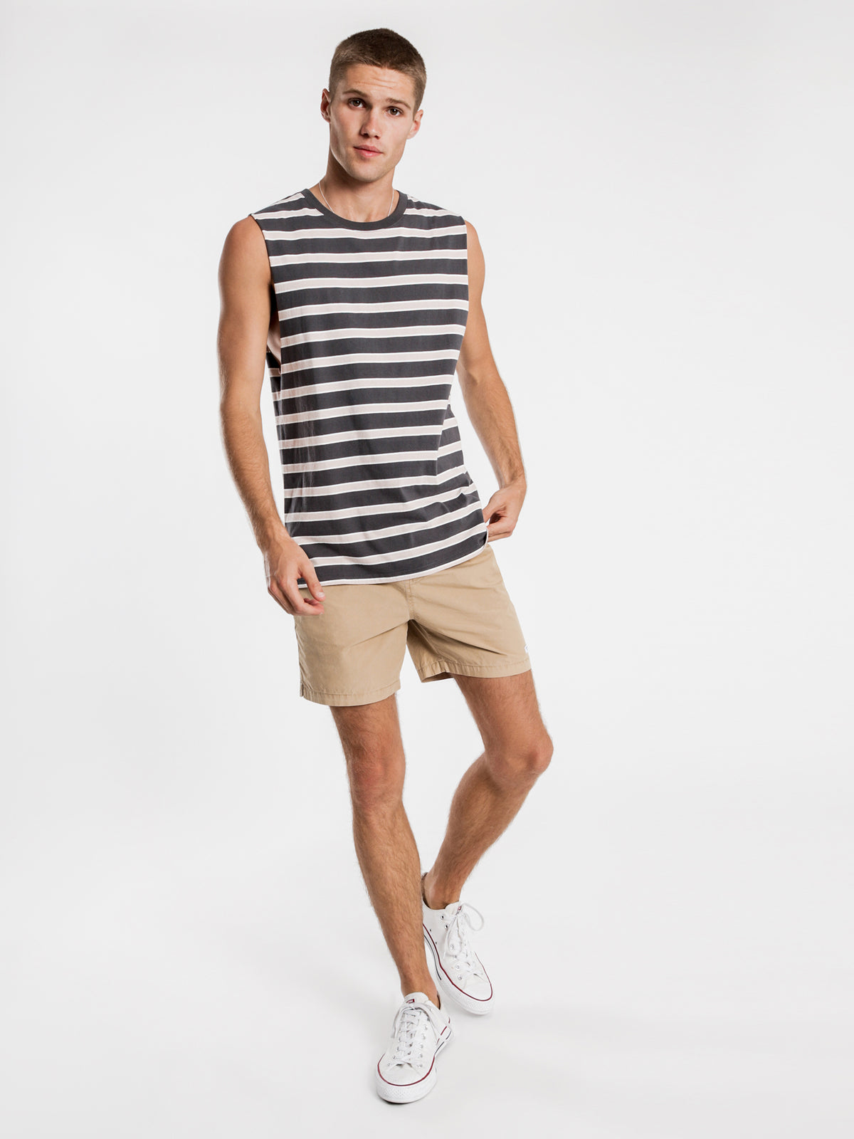 Southport Stripe Muscle in Washed Black Stripe