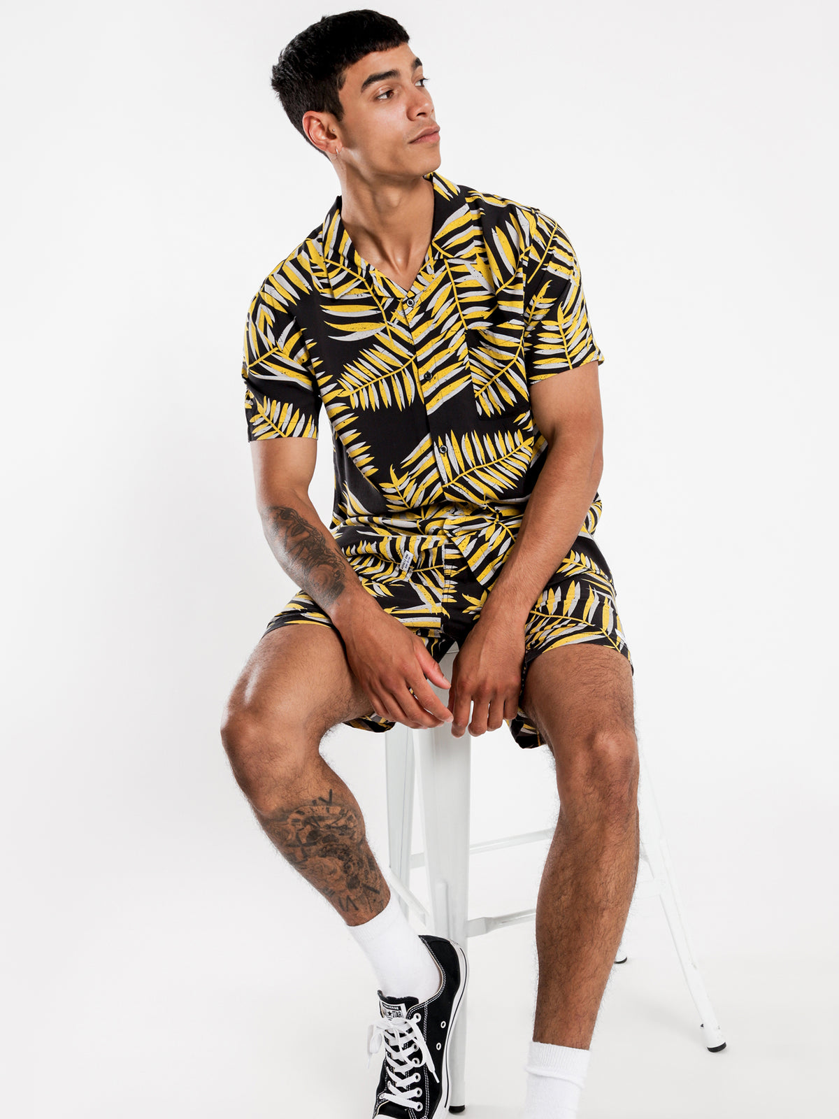 Bronte Short Sleeve Shirt in Washed Black &amp; Yellow