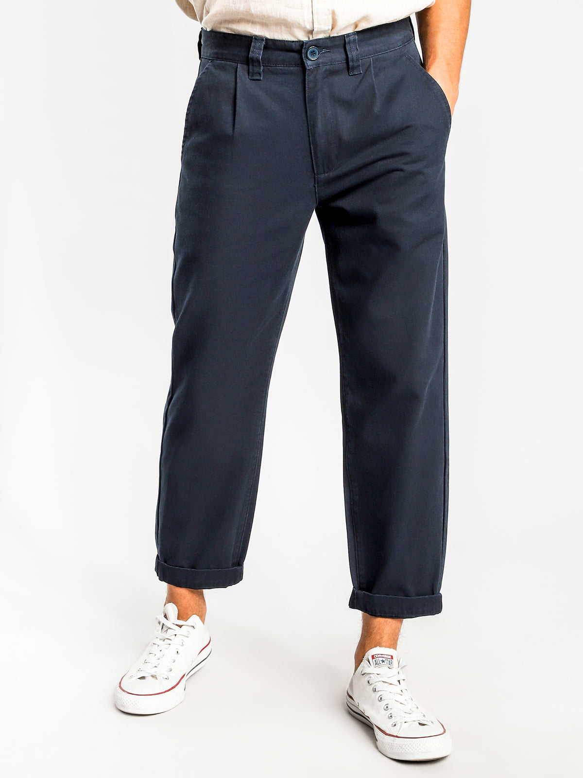 Beau Pleated Pants in Navy