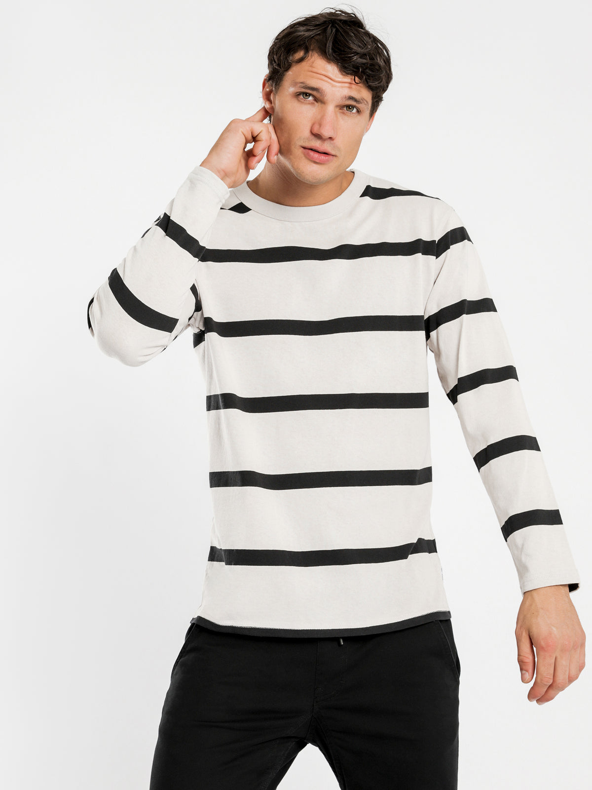 Ezra Long Sleeve T-Shirt in Ecru Stripe