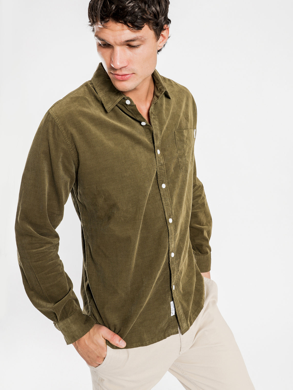 Axel Cord Long Sleeve Shirt in Olive