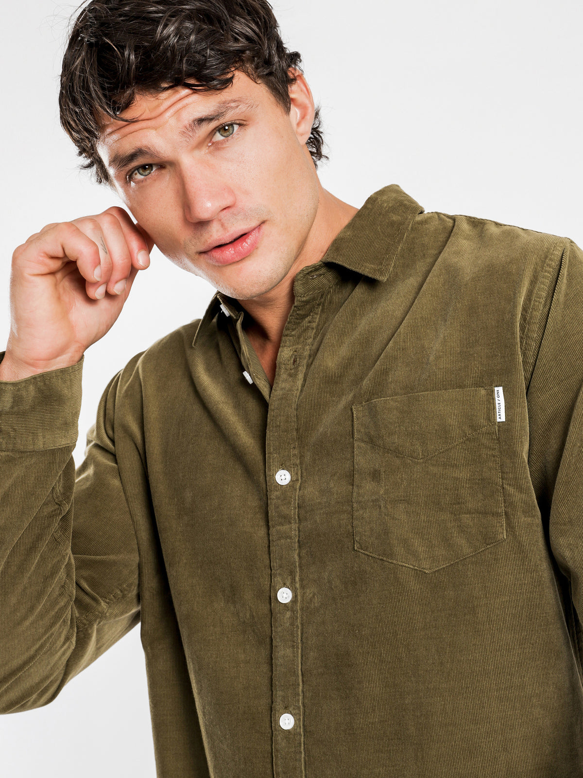 Axel Cord Long Sleeve Shirt in Olive