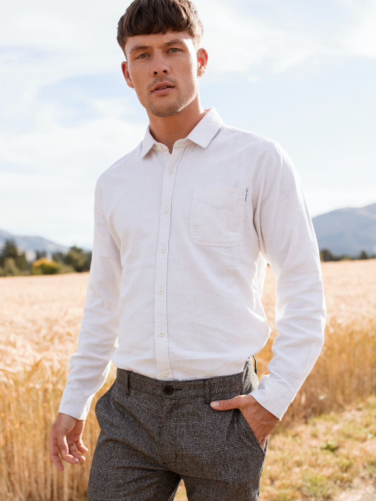 Ryker Flannel Long Sleeve Shirt in Off White