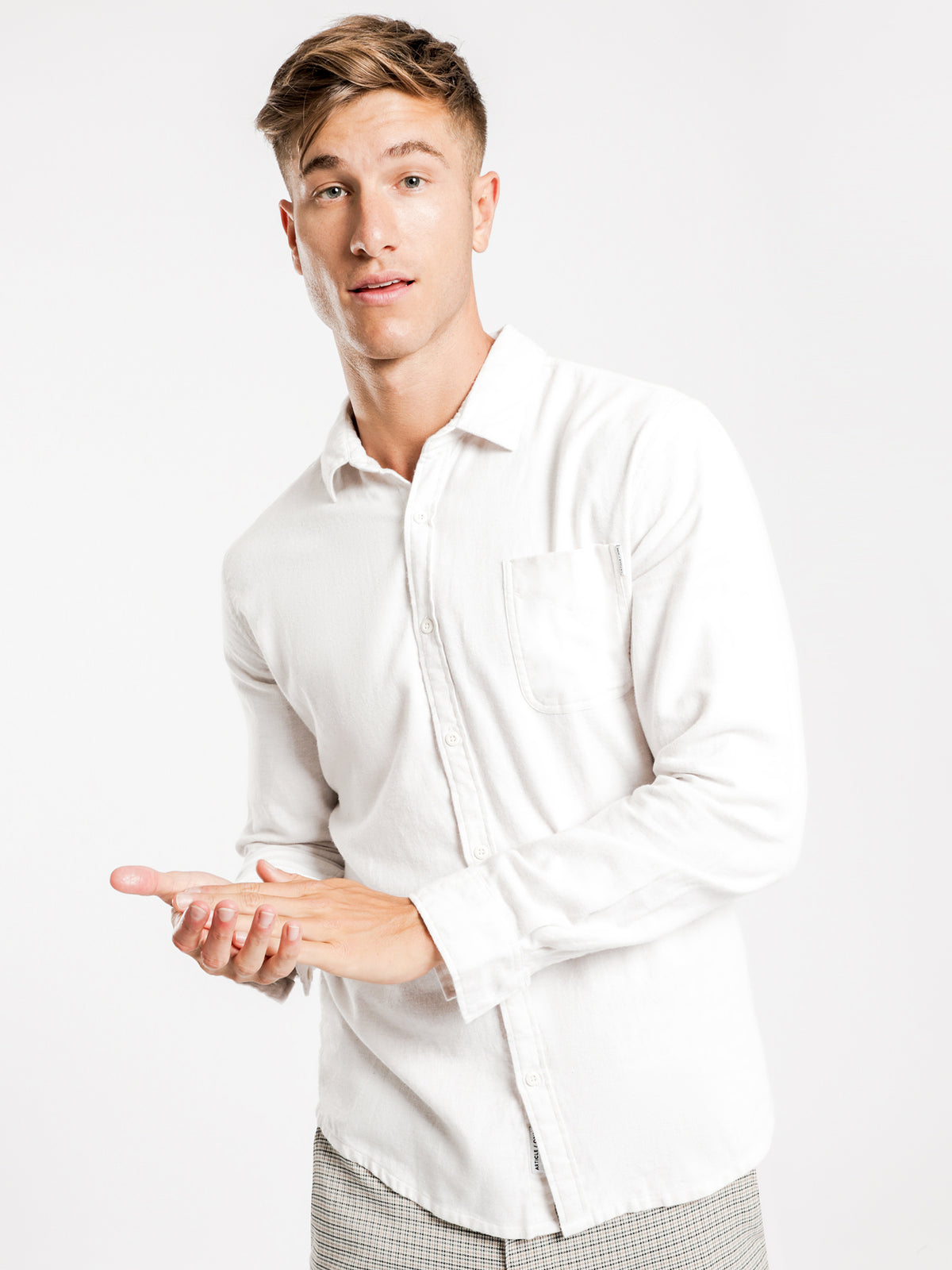 Ryker Flannel Long Sleeve Shirt in Off White