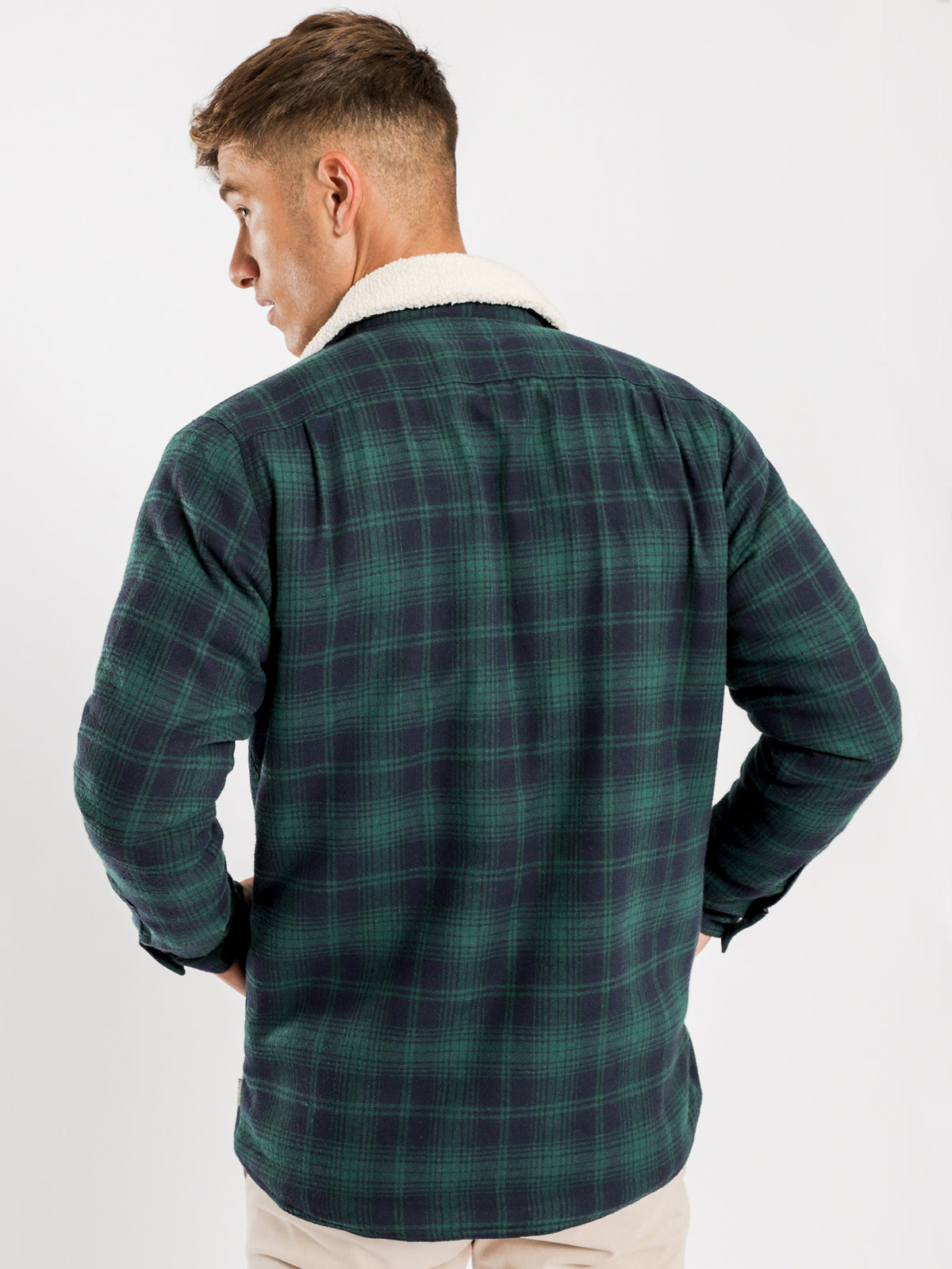 Knox Plaid Sherpa Jacket in Forest