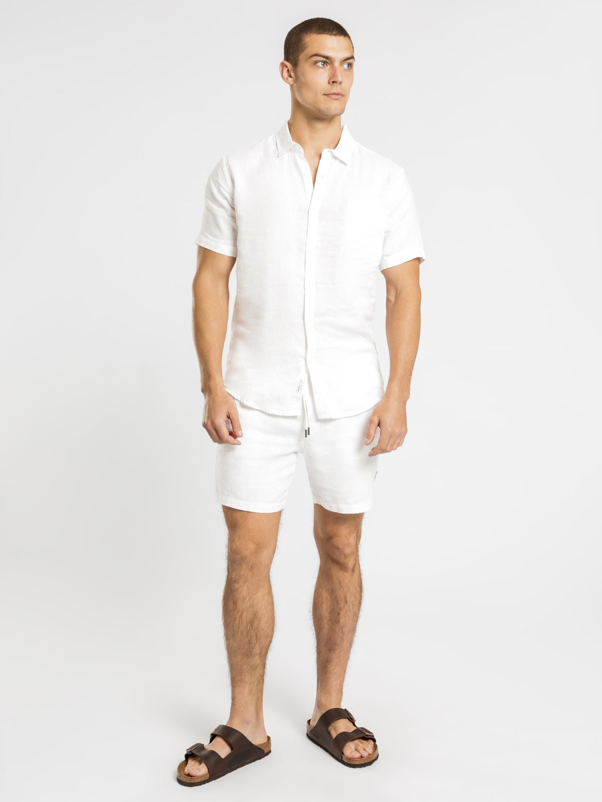 Nelson Linen Short Sleeve Shirt in White