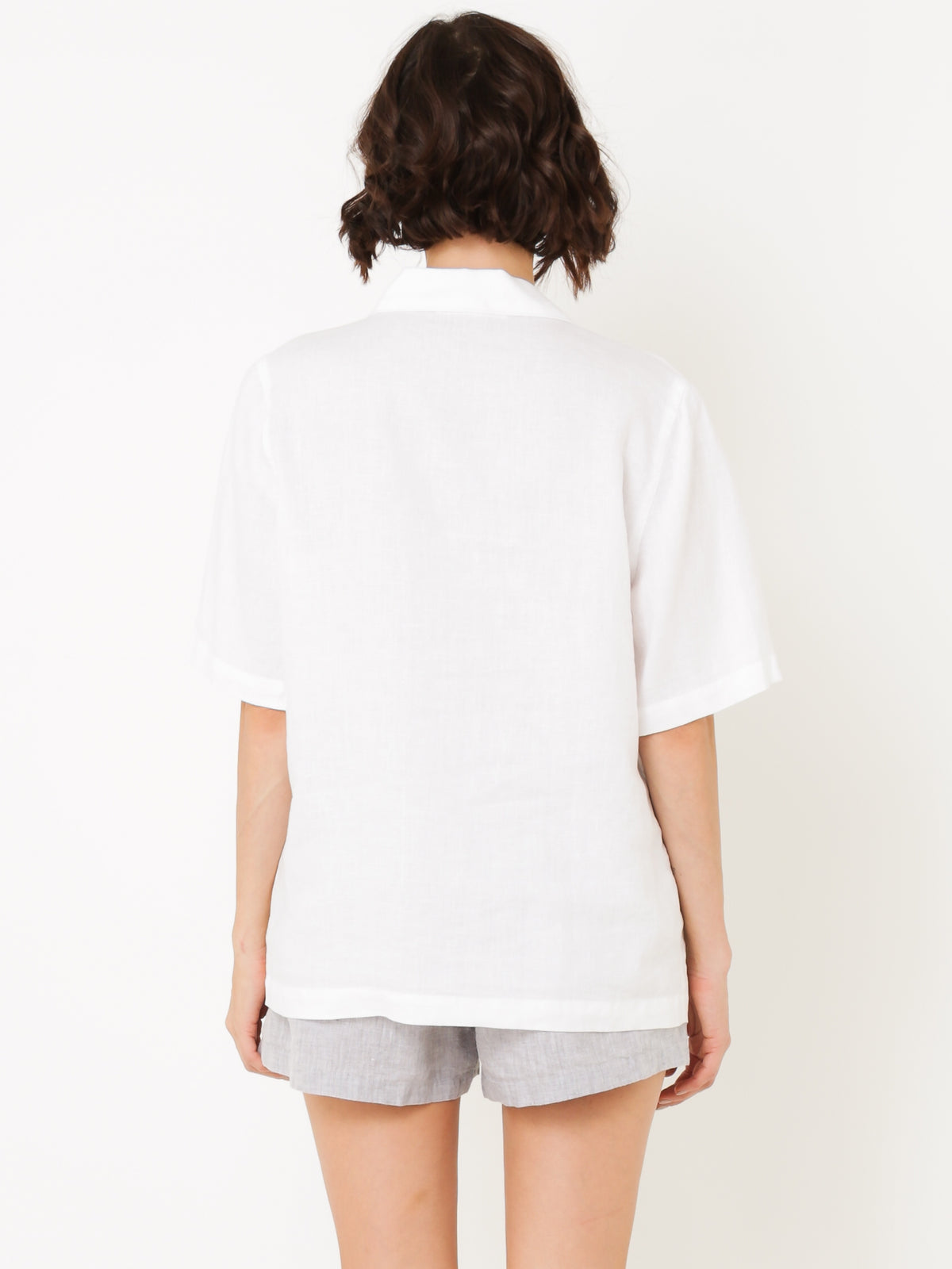Linen PJ Short Sleeve Shirt in White