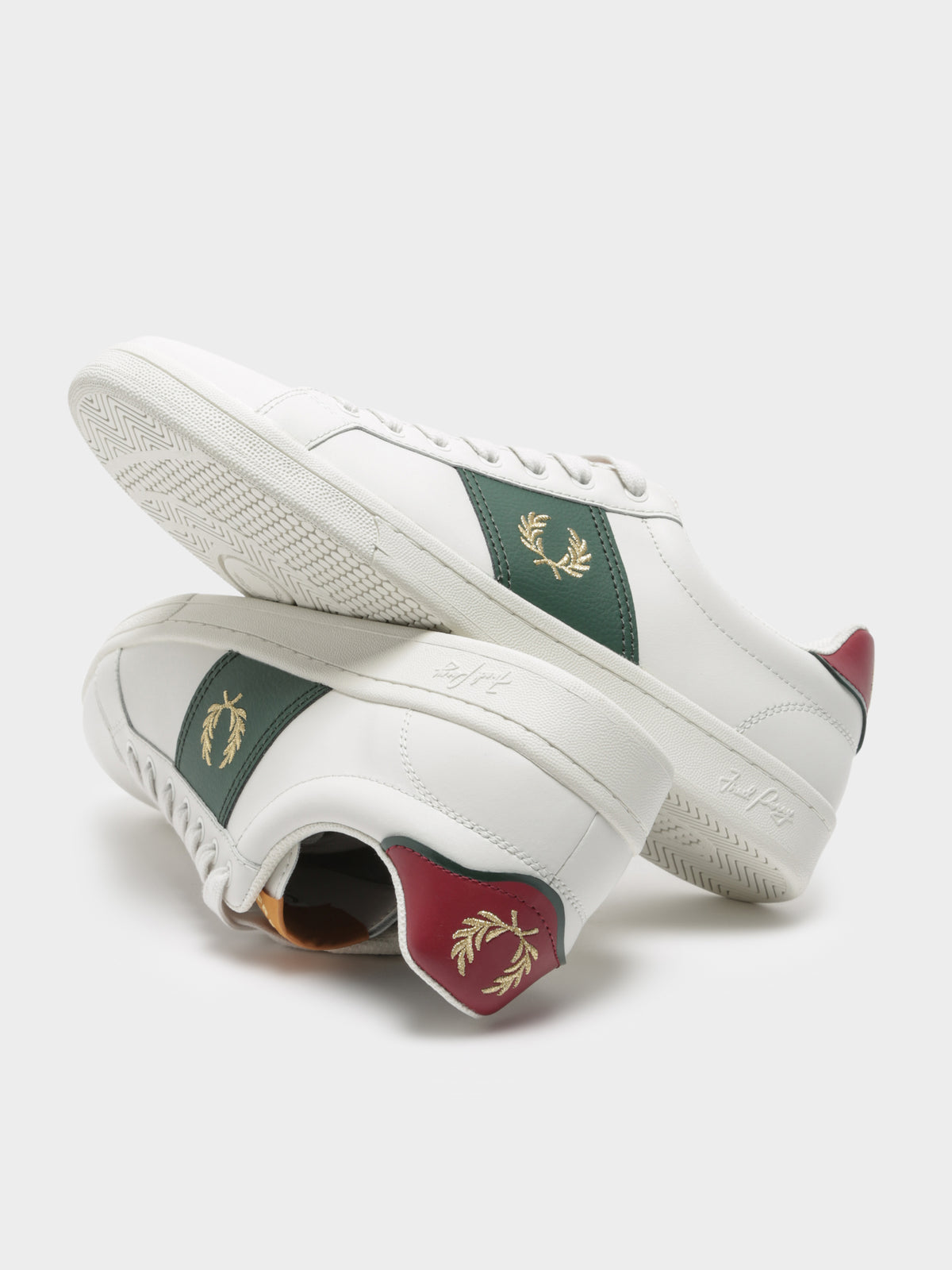 Mens B721 Leather Sneakers in White Red &amp; Green