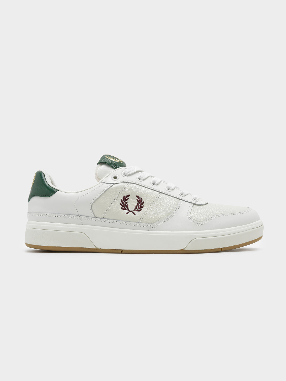 Mens B300 Scotch Grain Leather Sneakers in White, Green &amp; Burgundy