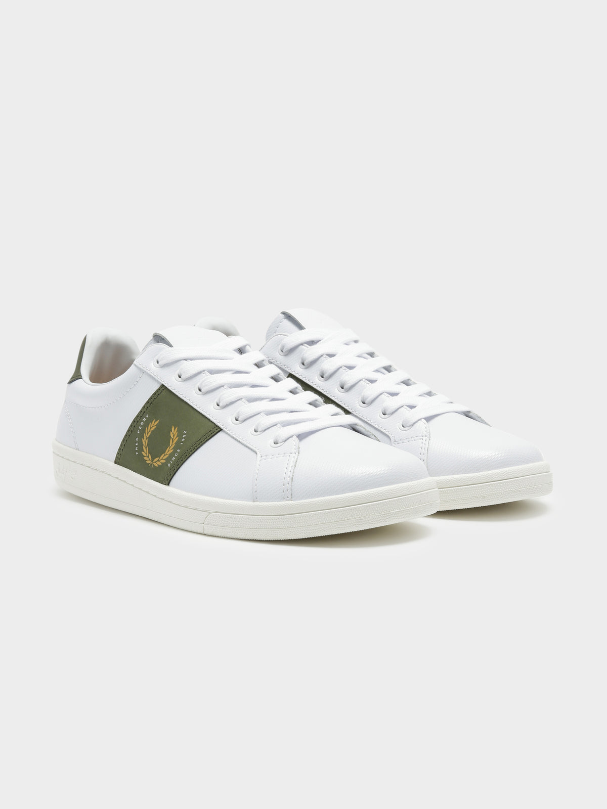 Mens B721 Pique Emblem Sneaker in White &amp; Khaki