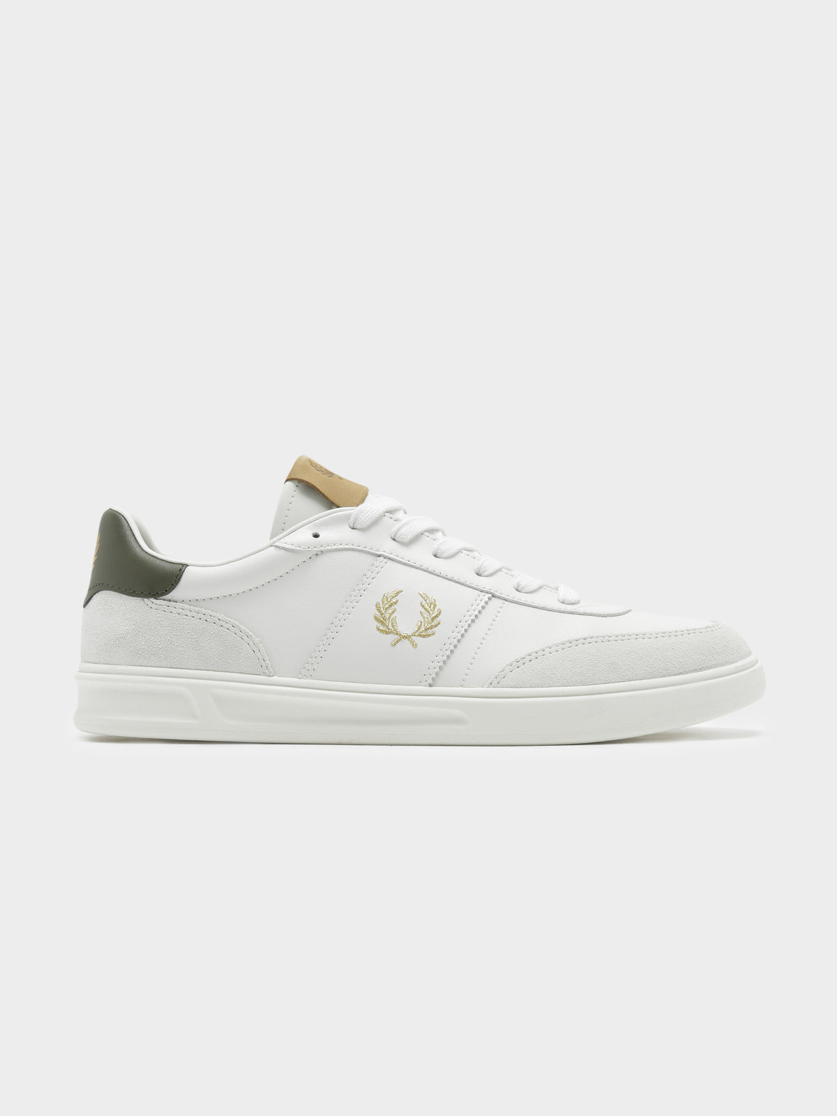 Mens B400 Leather Suede Sneakers in White, Green &amp; Gold