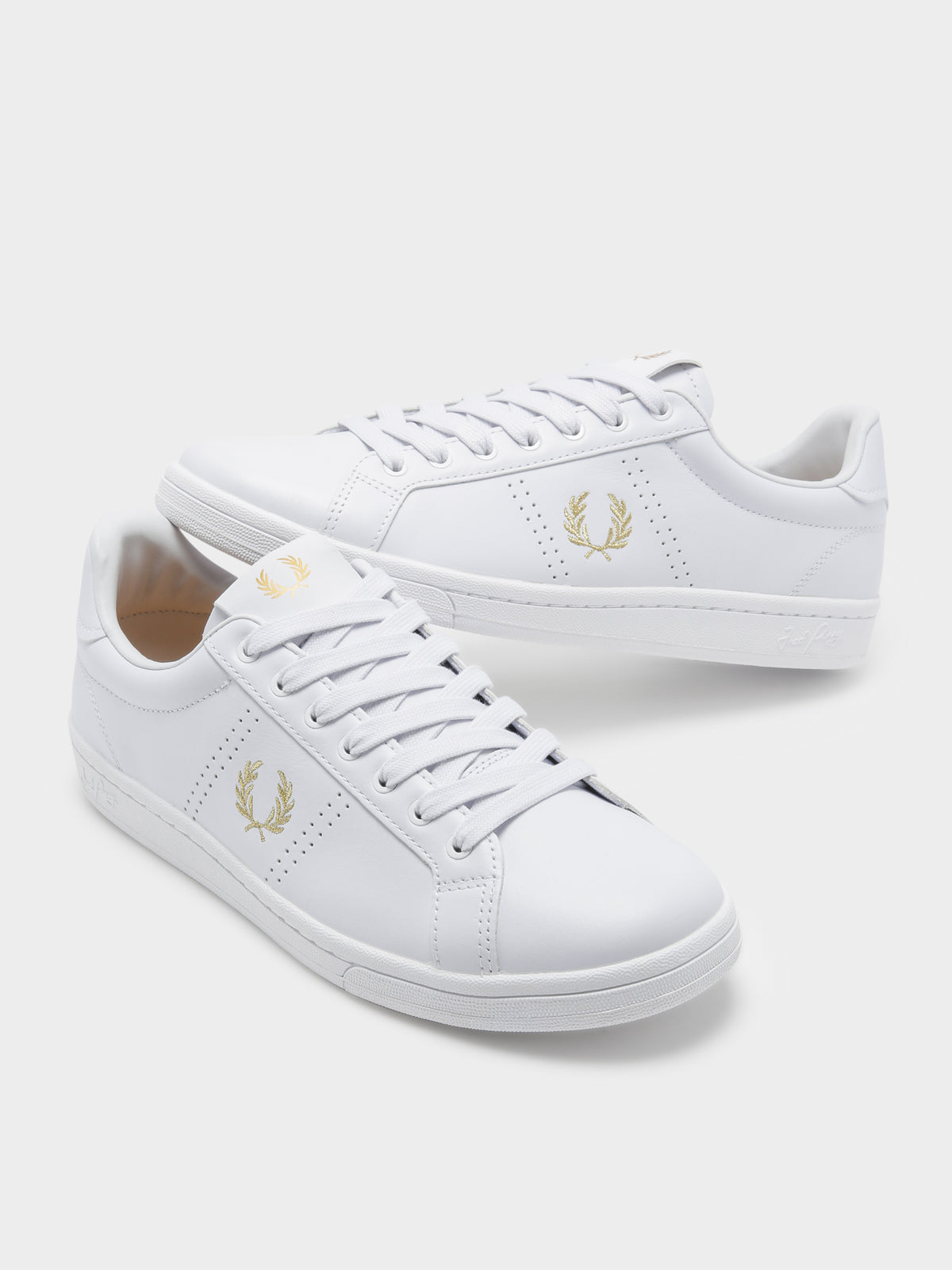 Mens B721 Leather Sneakers in White &amp; Gold