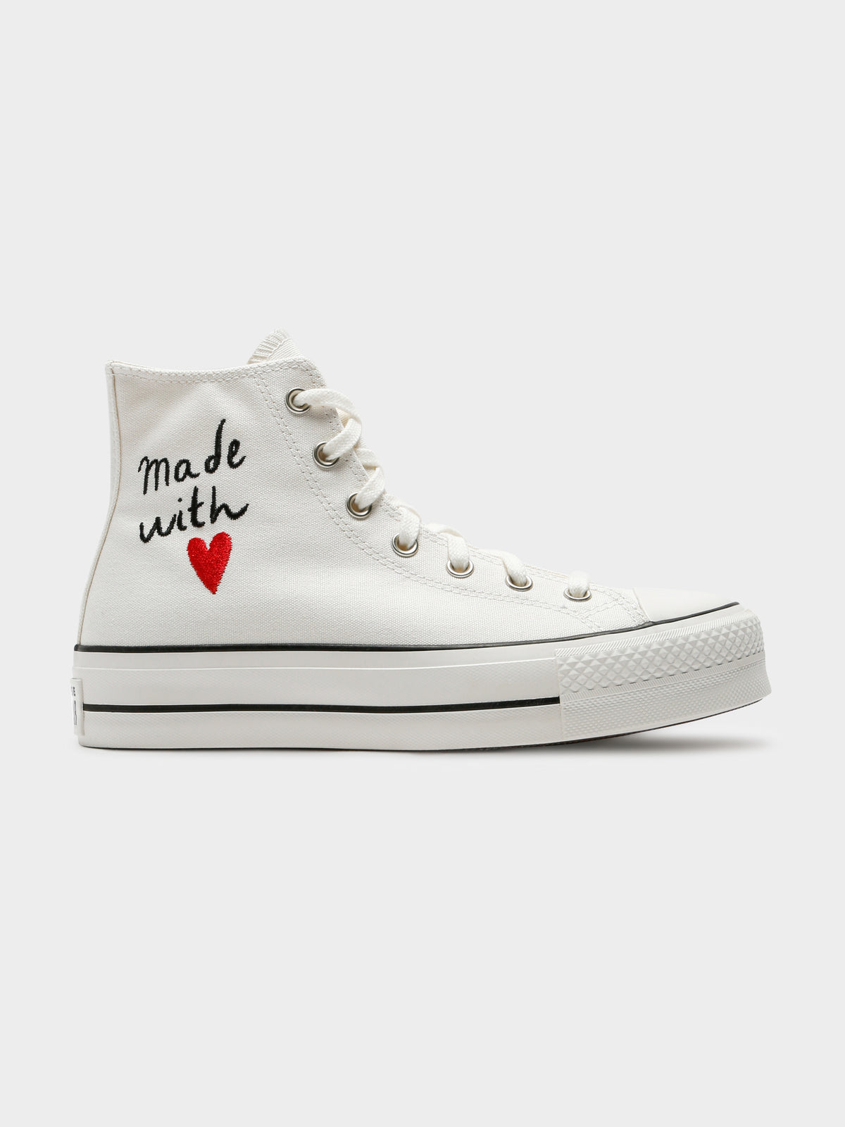 Converse Womens Made With Love Platform Chuck Taylor All Star High Top Sneakers | White