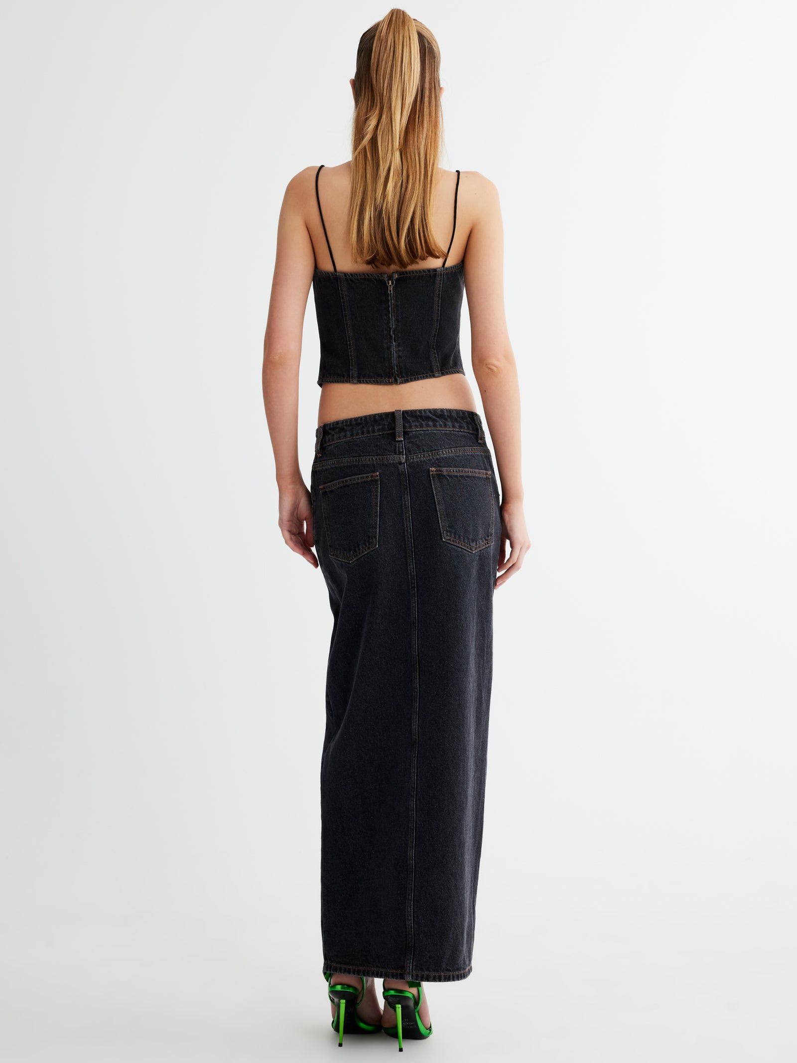 Barbie Split Midi Skirt in Charcoal Denim - Glue Store