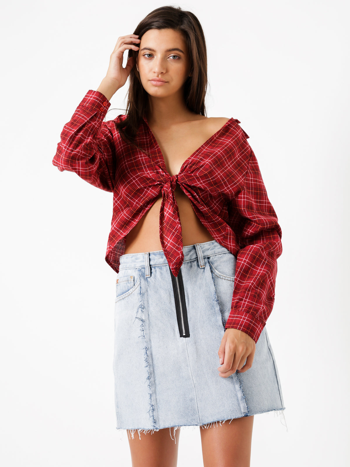 Mississippi Tie Front Top in Red Check