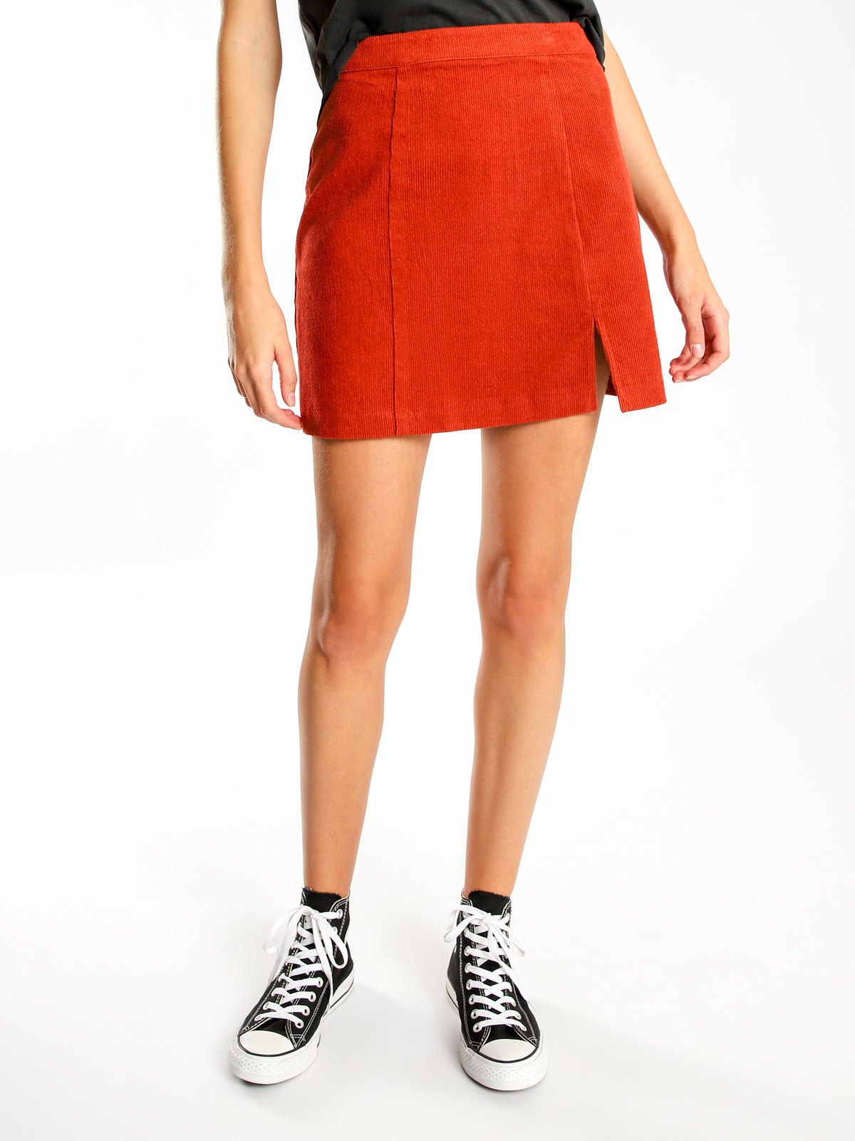 Gemini Cord Mini Skirt in Burnt Orange