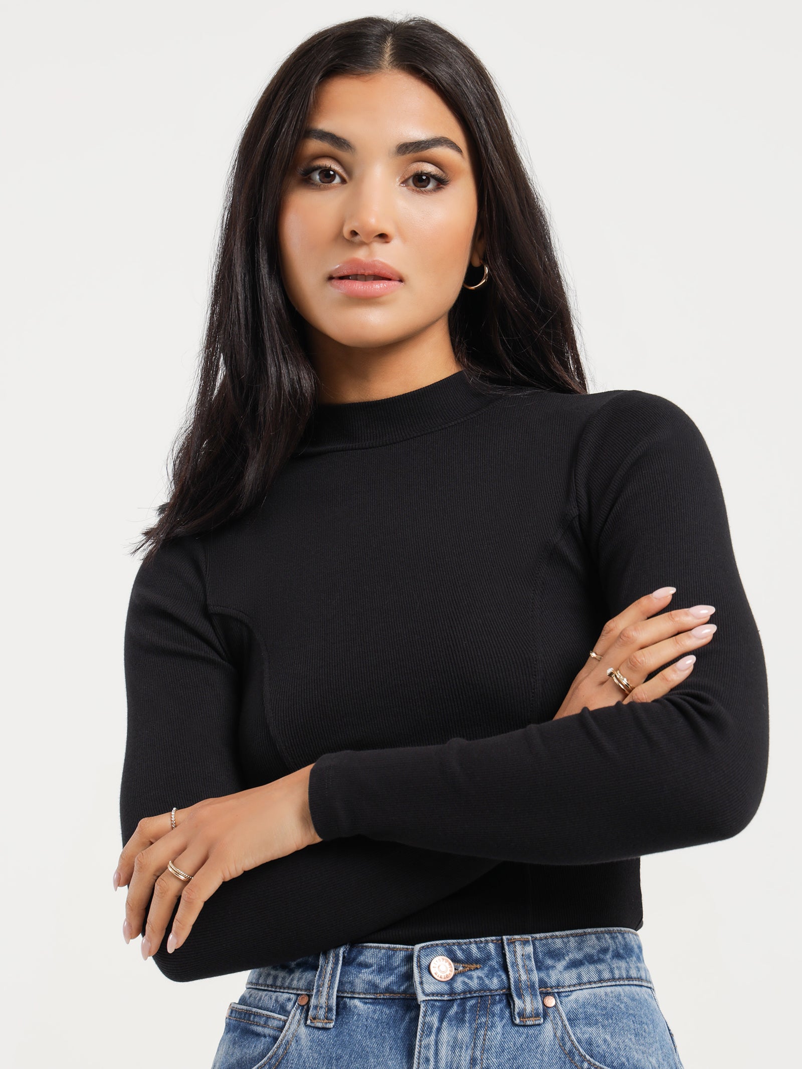 Emma High Neck Long Sleeve Top in Black