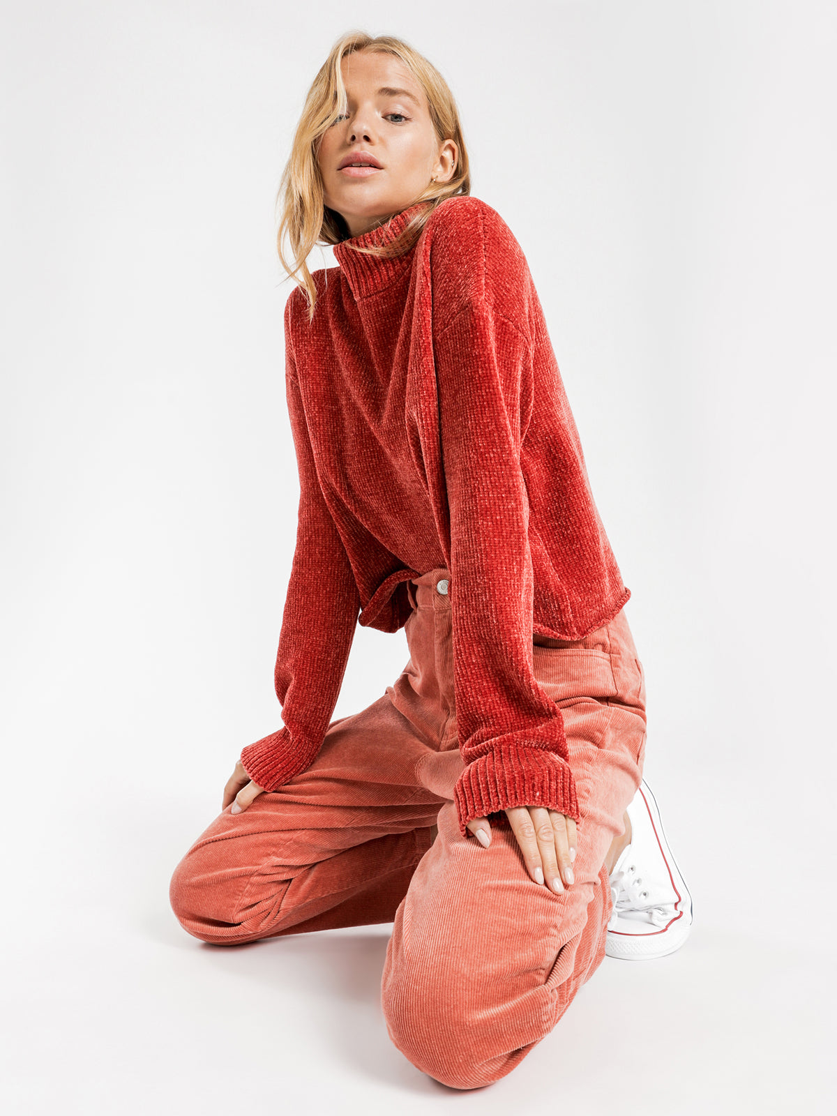 Chenille Crew Neck Knit in Dusty Rose