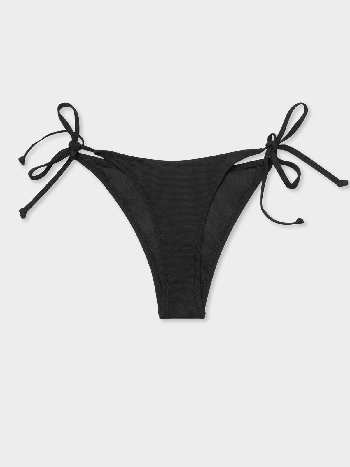 Plain Ribbed String Bikini Brief in Black