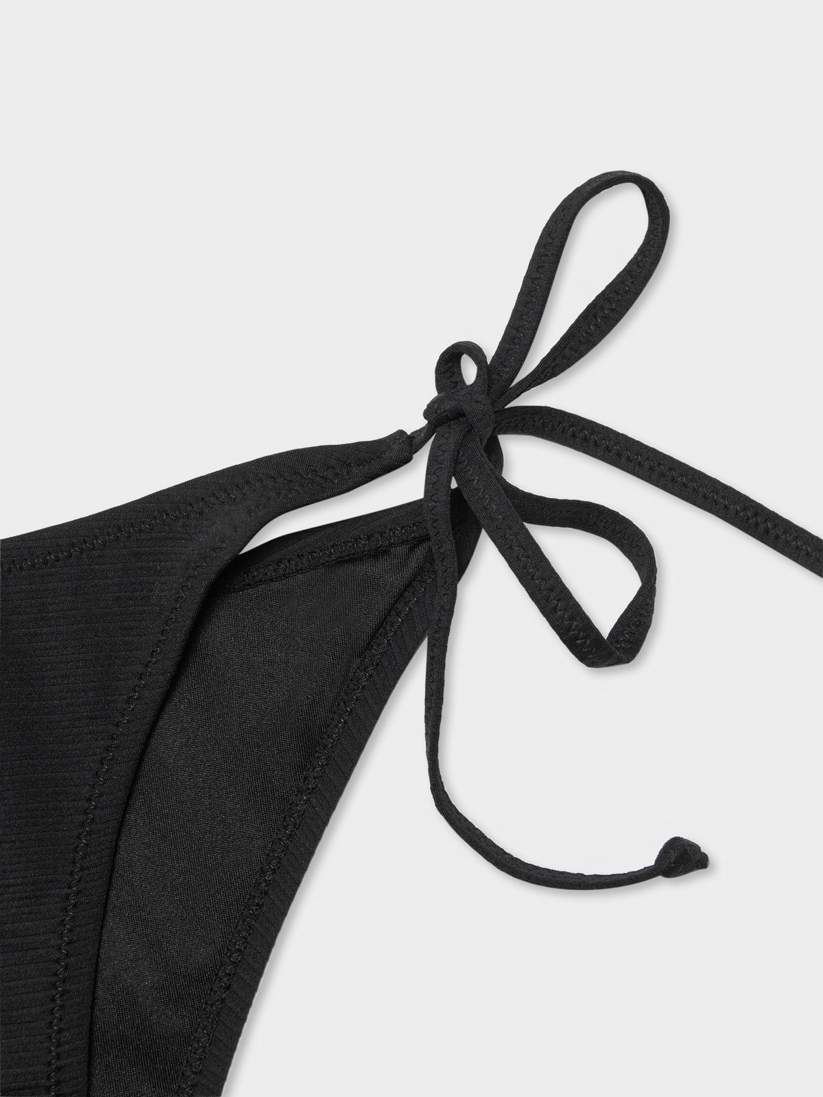 Plain Ribbed String Bikini Brief in Black