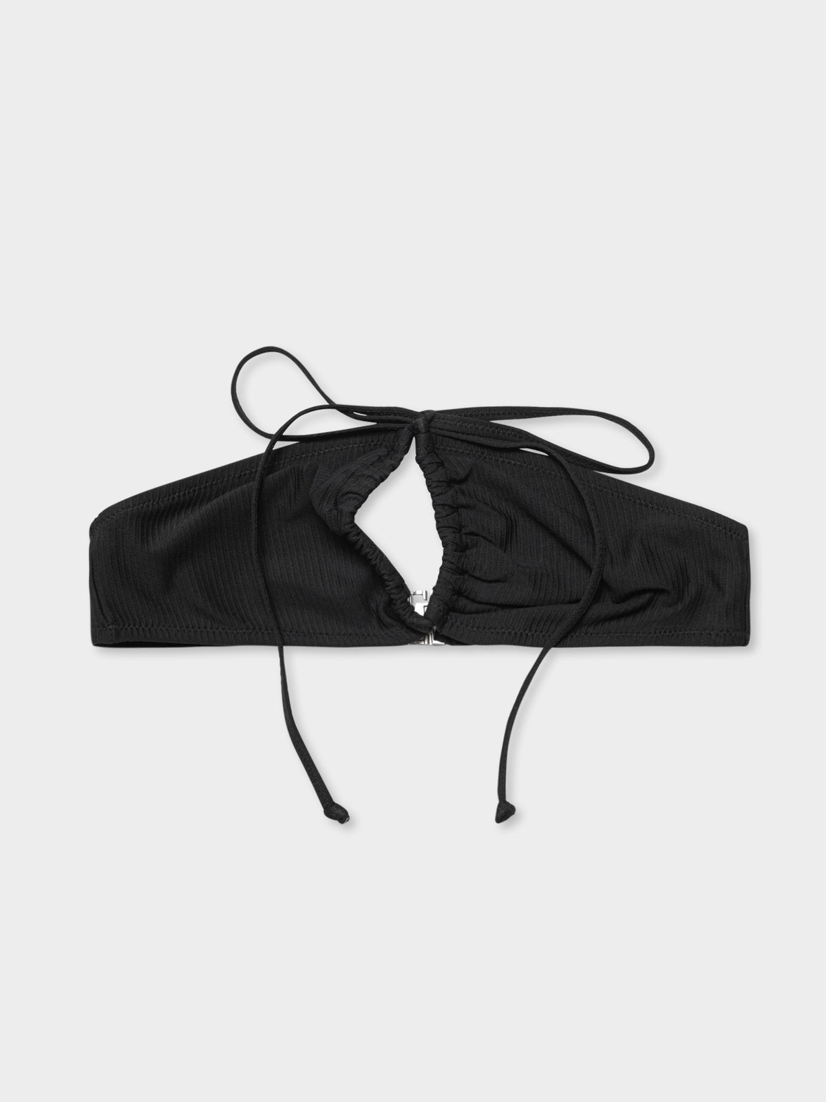 Plain Ribbed Multiway Halter Bikini Top in Black