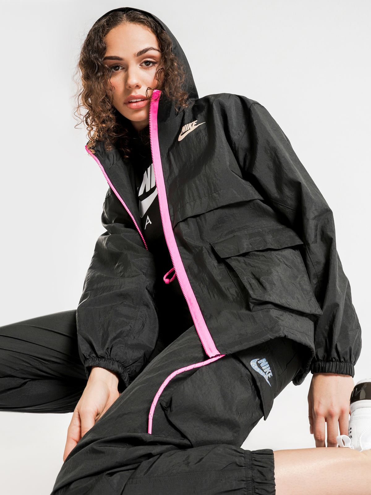 NSW Icon Clash Windbreaker Jacket in Black &amp; Fire Pink