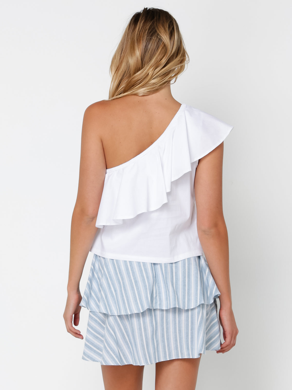 One-Shoulder Ruffle Top in White