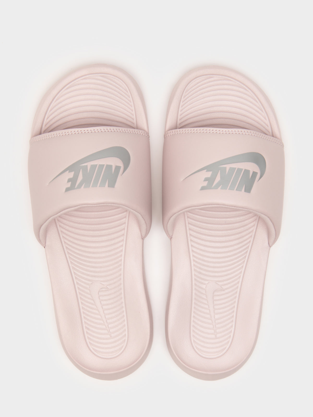 Womens Victori One Slides in Barely Rose Pink &amp; Metallic Silver
