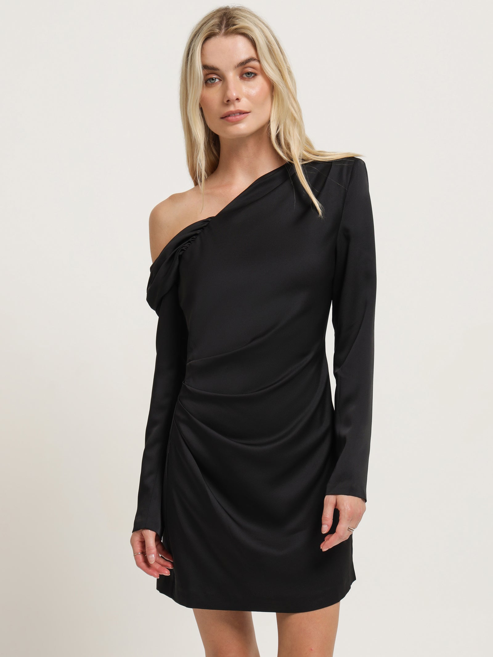 Cormac Satin Mini Dress in Black