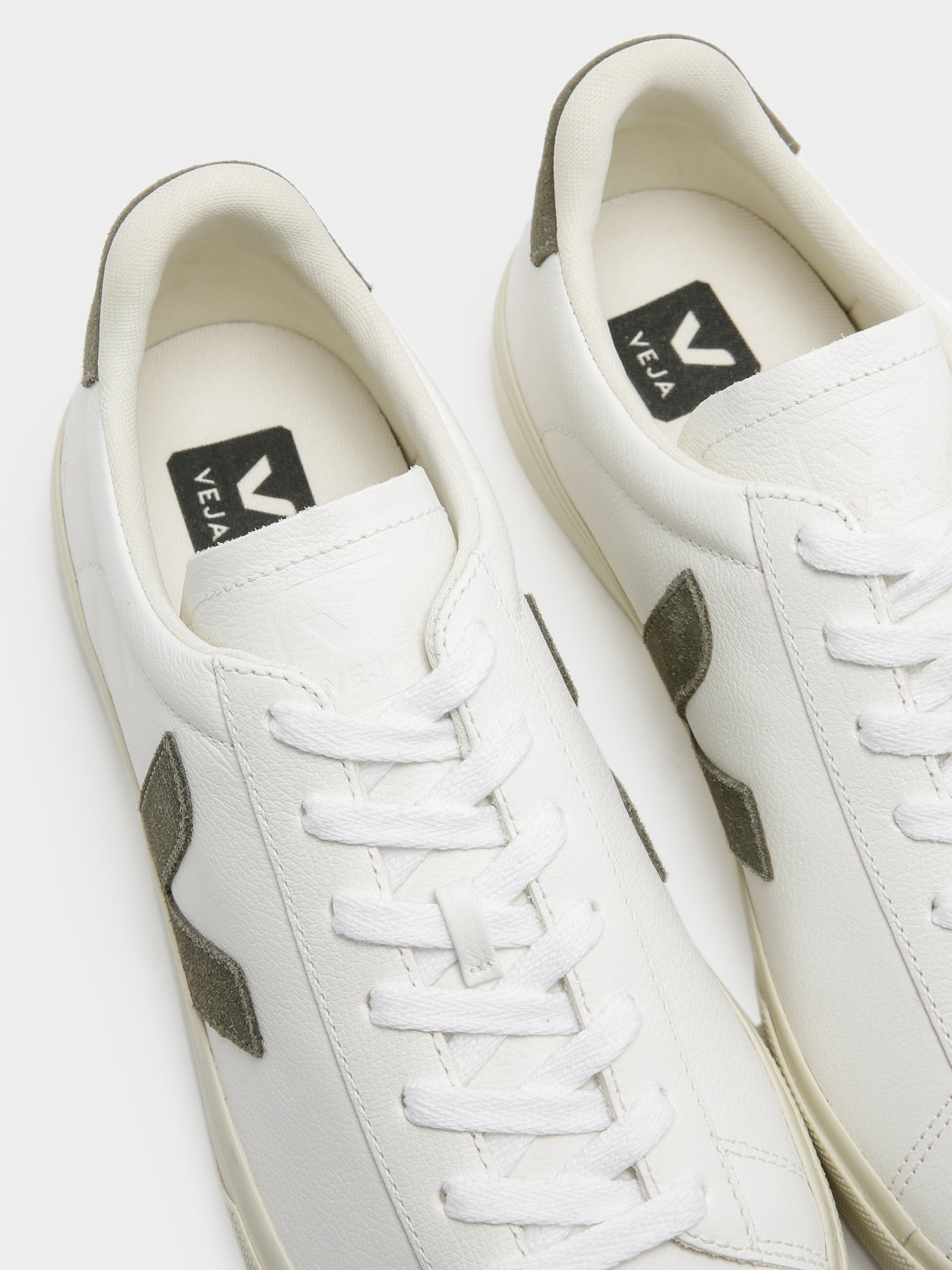 Mens Campo Leather Sneakers in White & Khaki - Glue Store