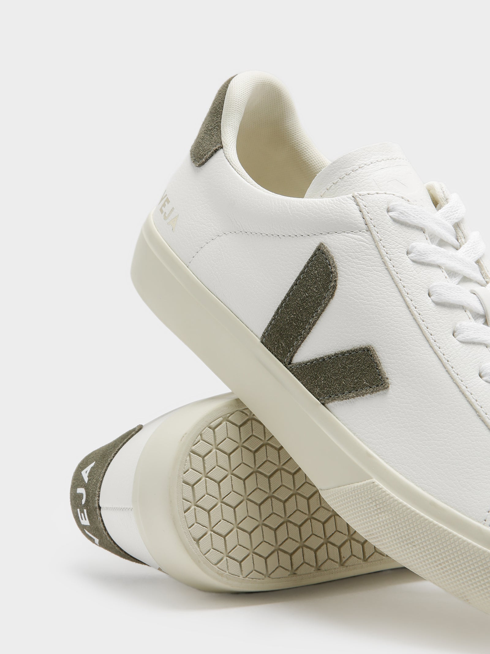 Mens Campo Leather Sneakers in White & Khaki