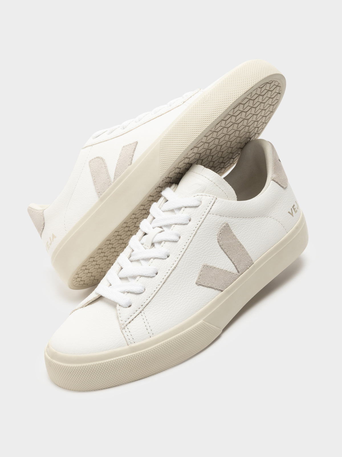 Mens Campo Leather Suede Sneakers in White &amp; Natural Suede
