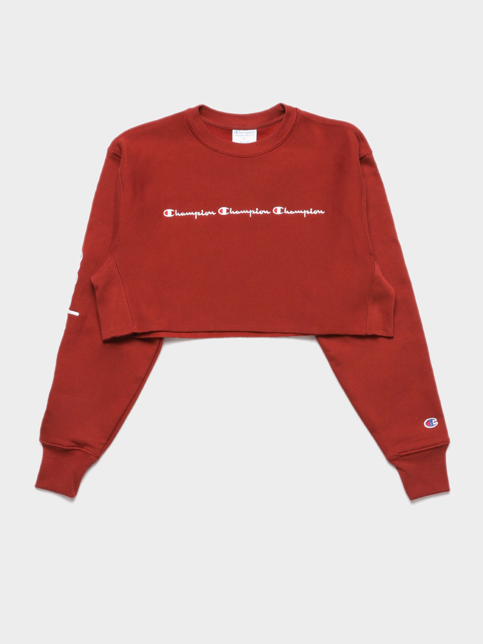 Reverse Weave Script Cropped Crew Jumper