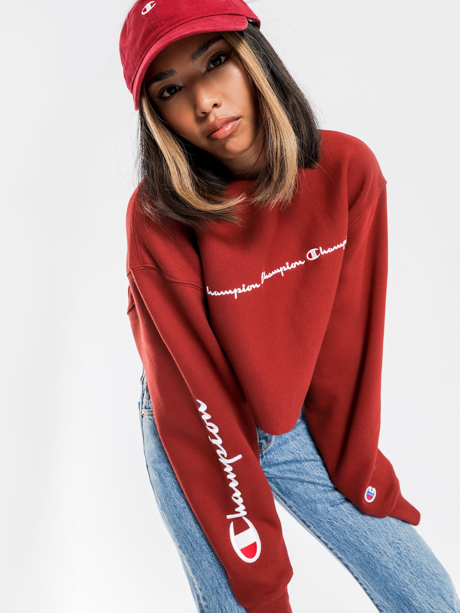 Reverse Weave Script Cropped Crew Jumper