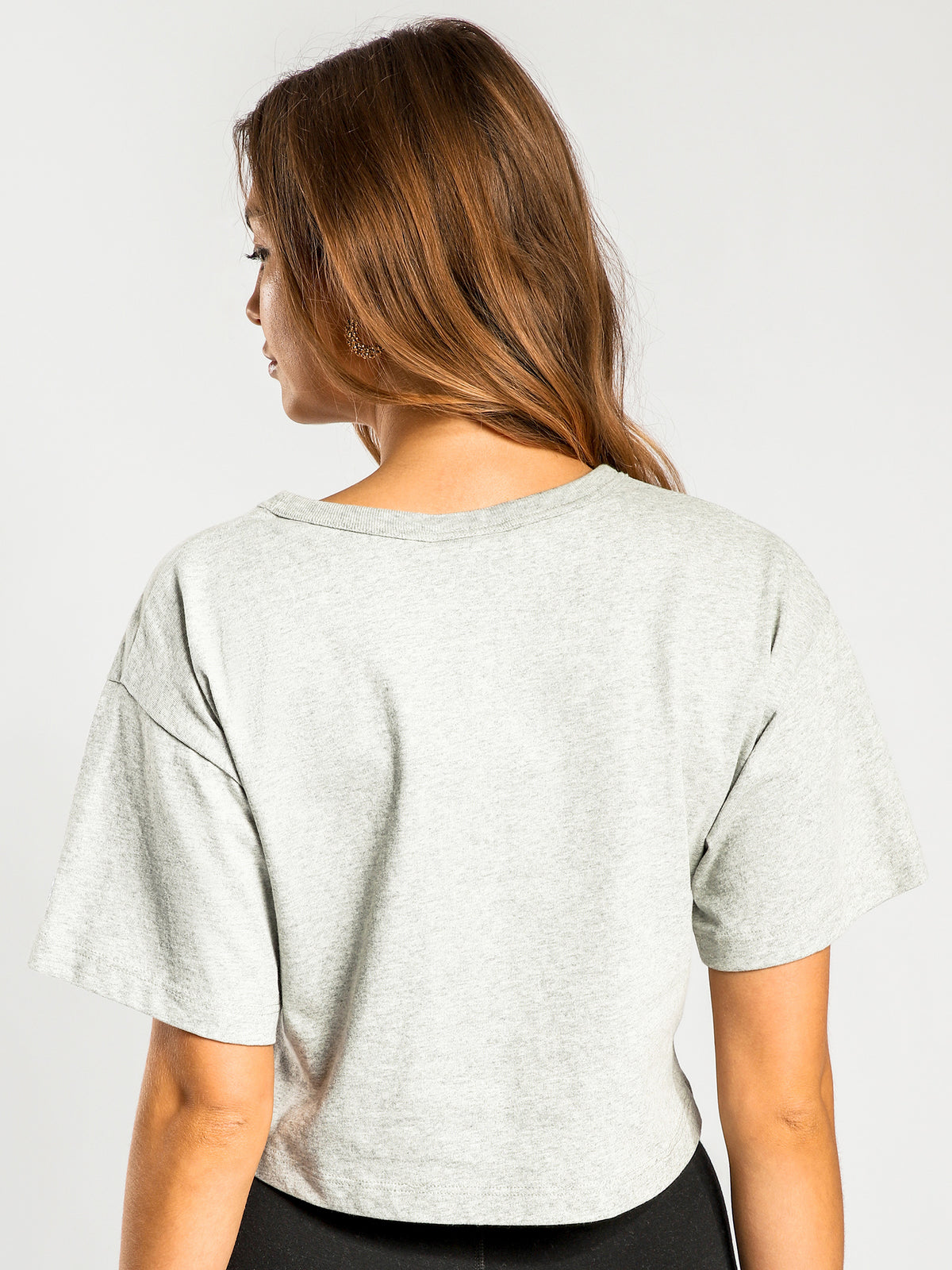 Heritage Cropped Mini Script Short Sleeve T-Shirt in Oxford Heather