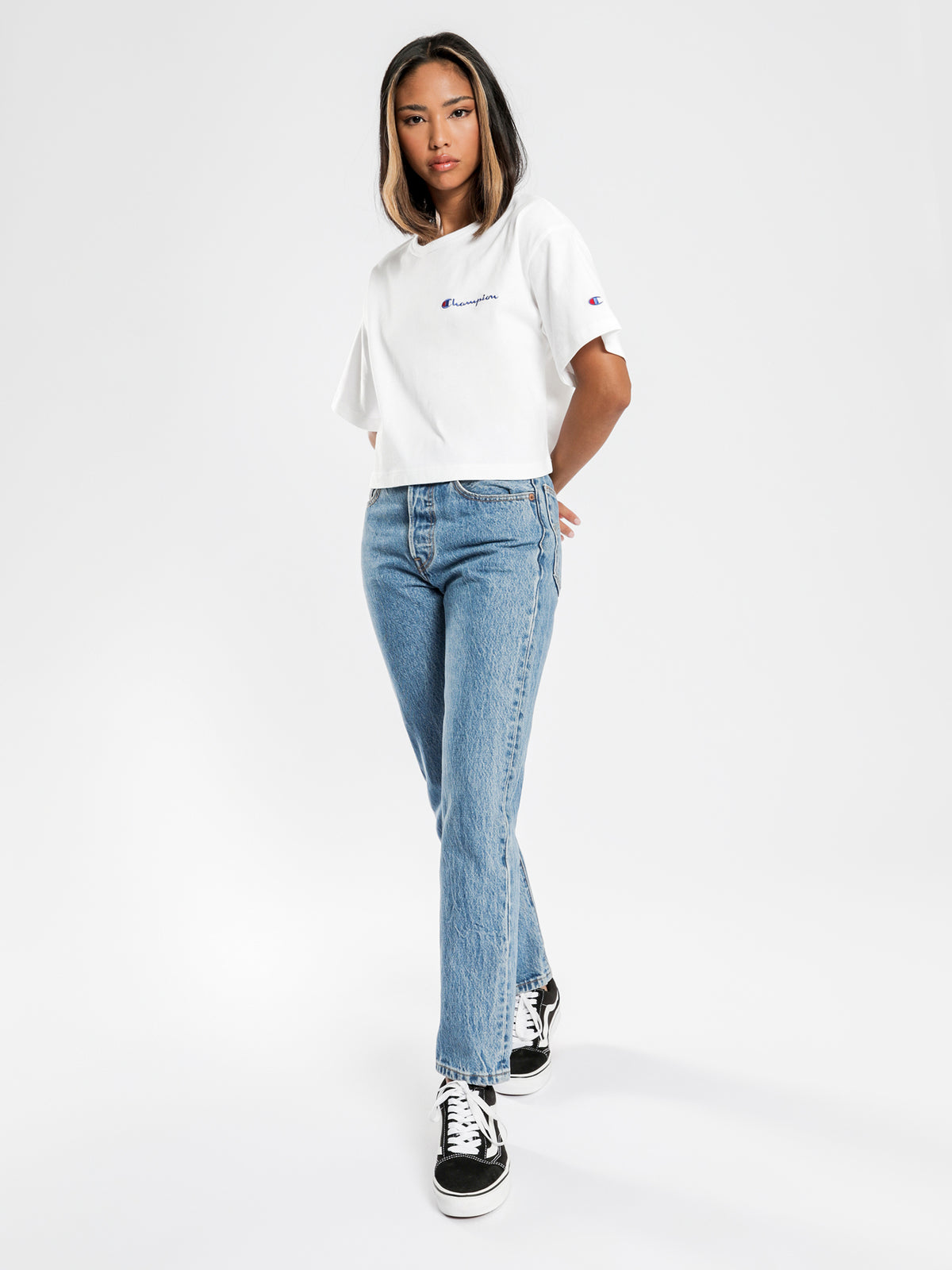Heritage Cropped Mini Script Short Sleeve T-Shirt in White