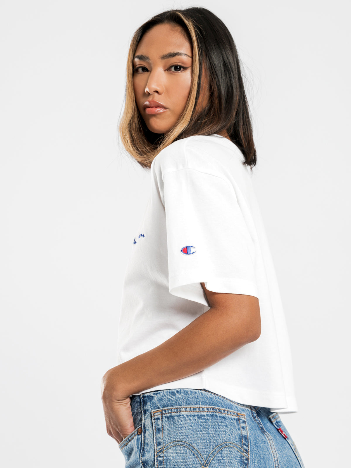 Heritage Cropped Mini Script Short Sleeve T-Shirt in White
