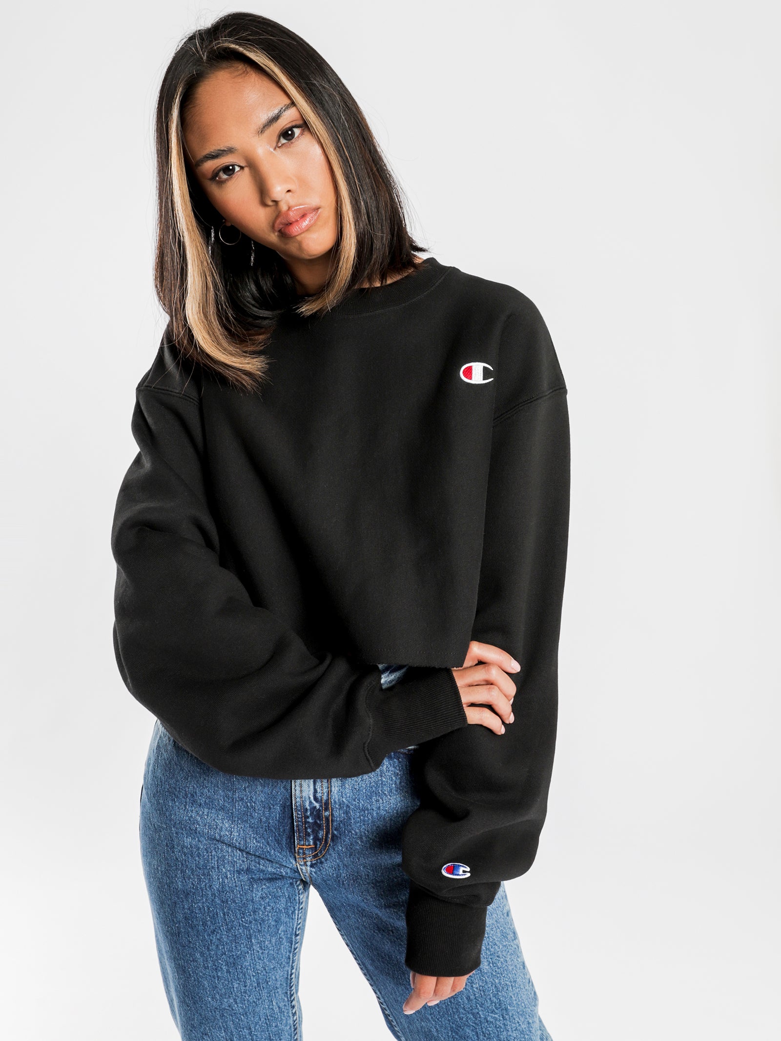Reverse Weave Cropped Cut Off Crew Sweatshirt