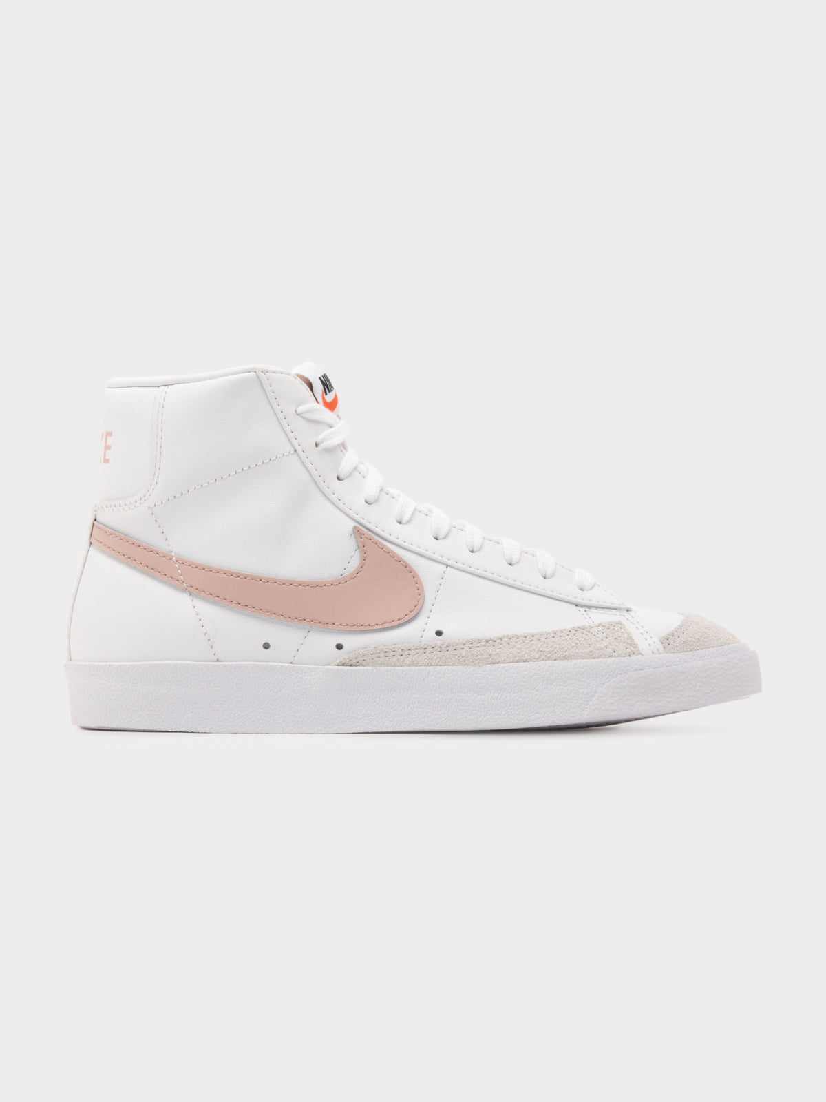 Womens Blazer Mid 77&#39; High Top Sneaker in White &amp; Pink Oxford