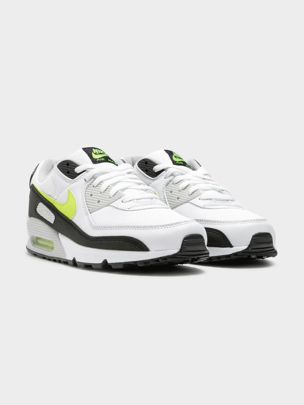 Mens Air Max 90 Sneakers in White &amp; Hot Lime