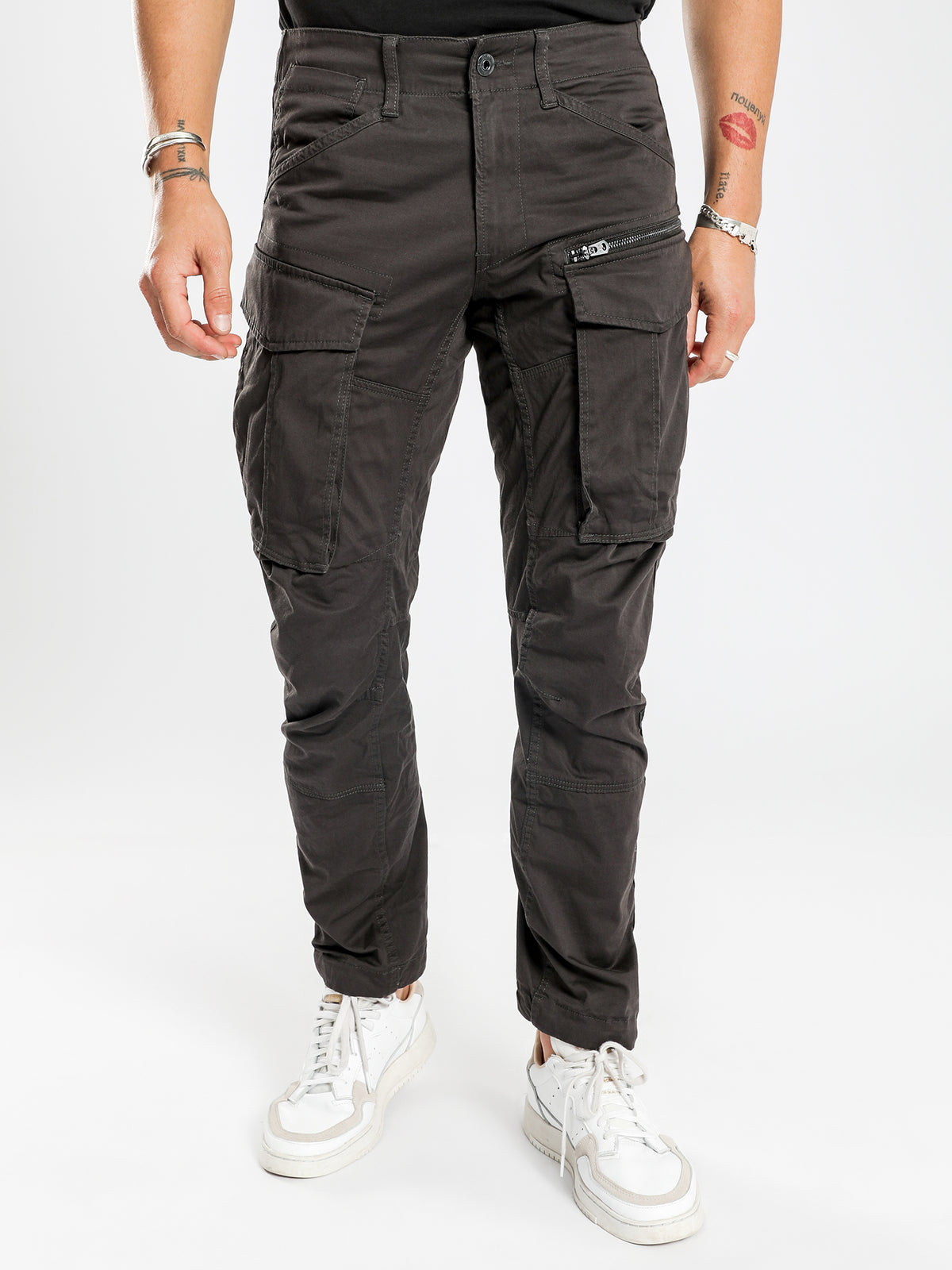 Rovic Zip 3D Tapered Cargo Pants in Raven Grey