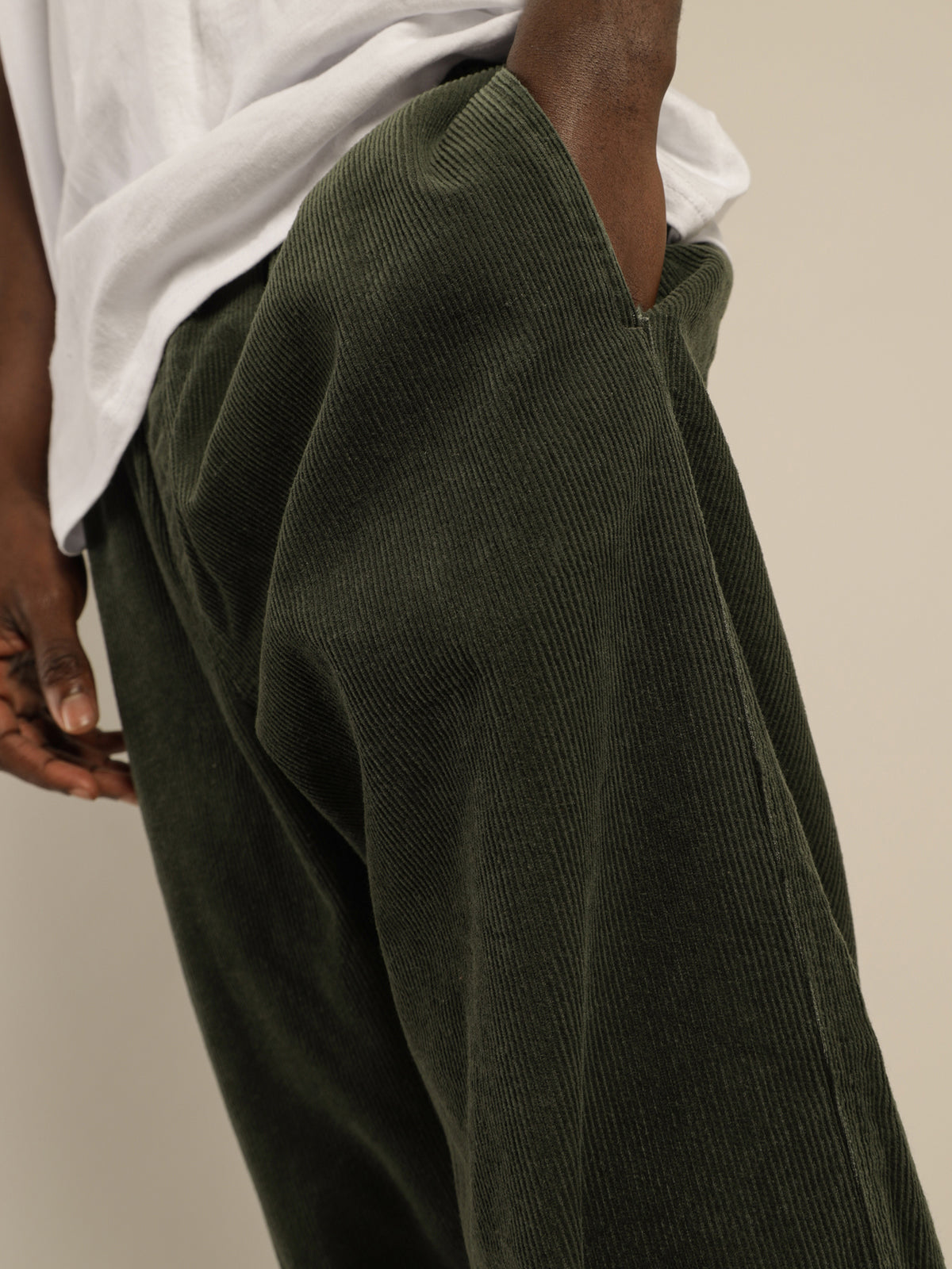 Cord Relaxed Pant in Dark Green