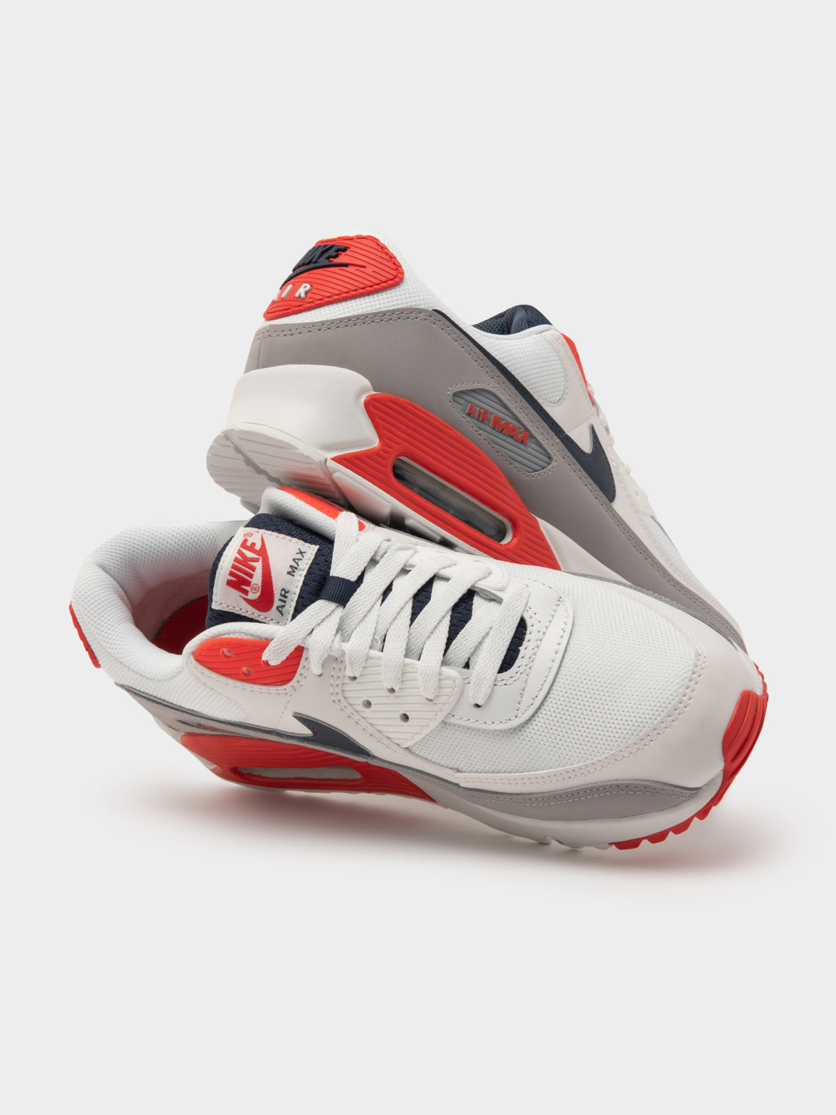 Mens Air Max 90 Sneakers in White Midnight Navy &amp; Red