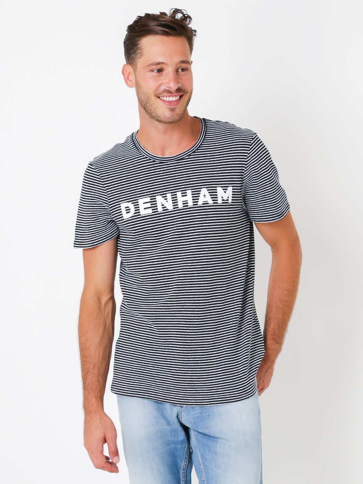 Denham Printed Stripe T-Shirt in Black
