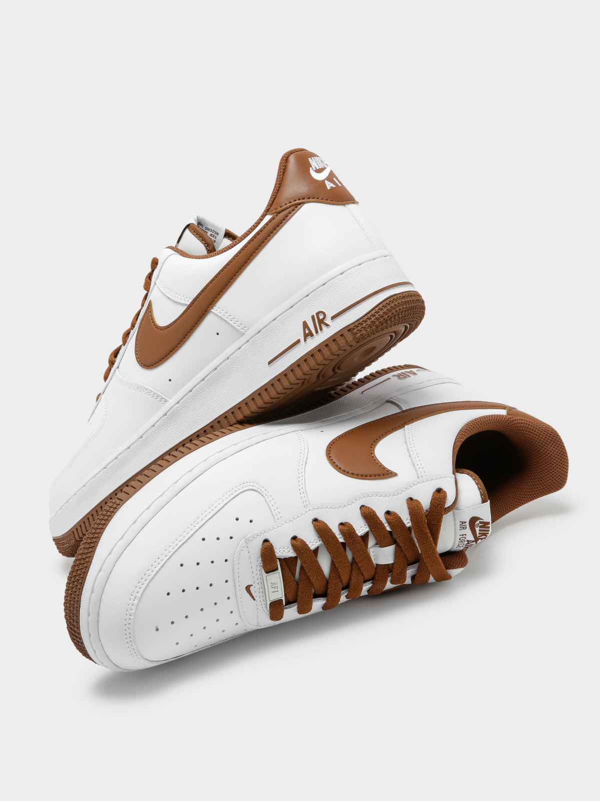 Mens Nike Air Force 1 &#39;07 Sneakers in White &amp; Pecan Brown