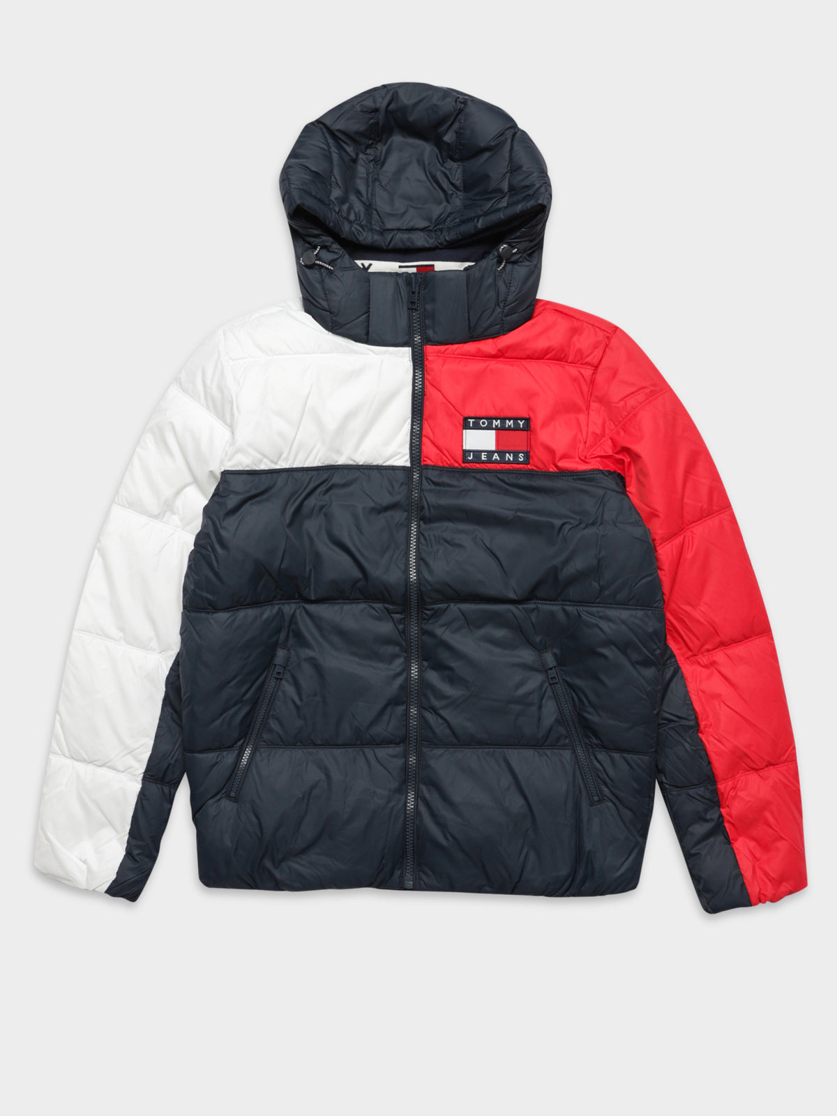 Essential Colour Block Puffer Jacket in Navy Red &amp; White